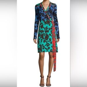 Diane Von Furstenberg Long Sleeve Floral Wrap Dress Brulon Size 4